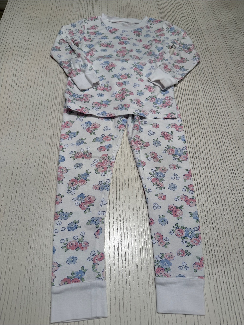 Kissy Kissy White Floral Long-Sleeve Pajama Set with Pink and Blue Flowers